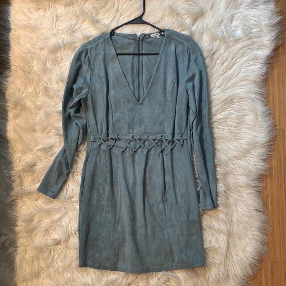 Suede mini dress with cut out detail!